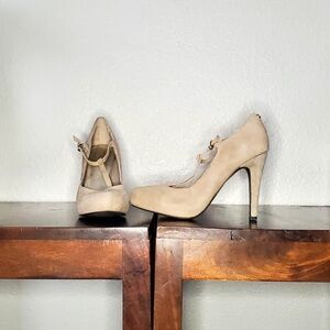 Guess Mary Janes T-Strap Heels 7.5M Grey Suede